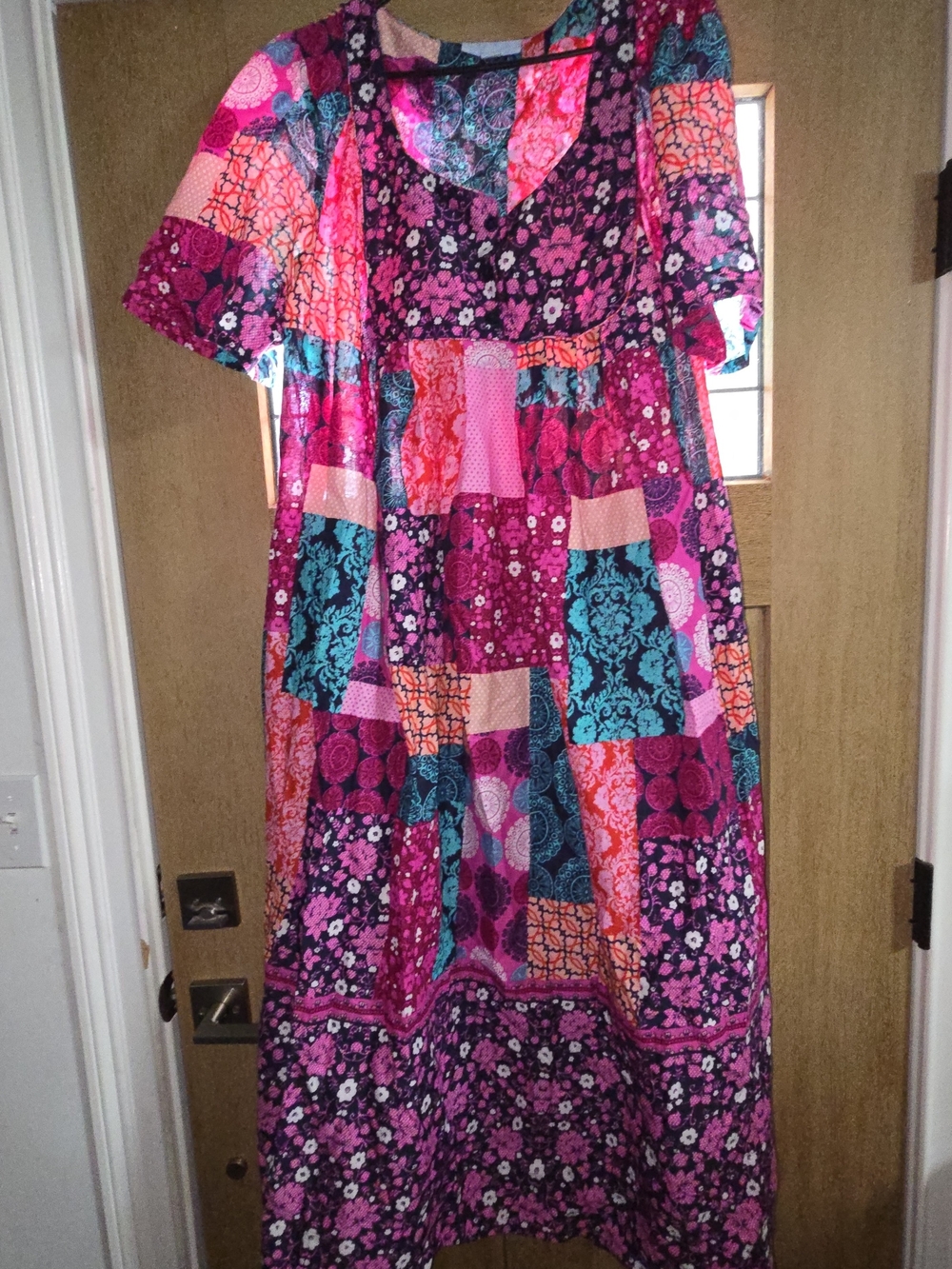 Vintage Patchwork Floral Midi Dress in Pink & Teal